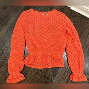 Anthropologie Orange Open-Knit Peplum Sweater